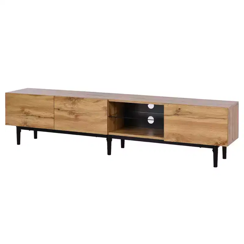 Modern TV Stand with 4 Cabinets& Open Shelves, Color-matching Media Console Table for TVs up to 80'' with LED Light