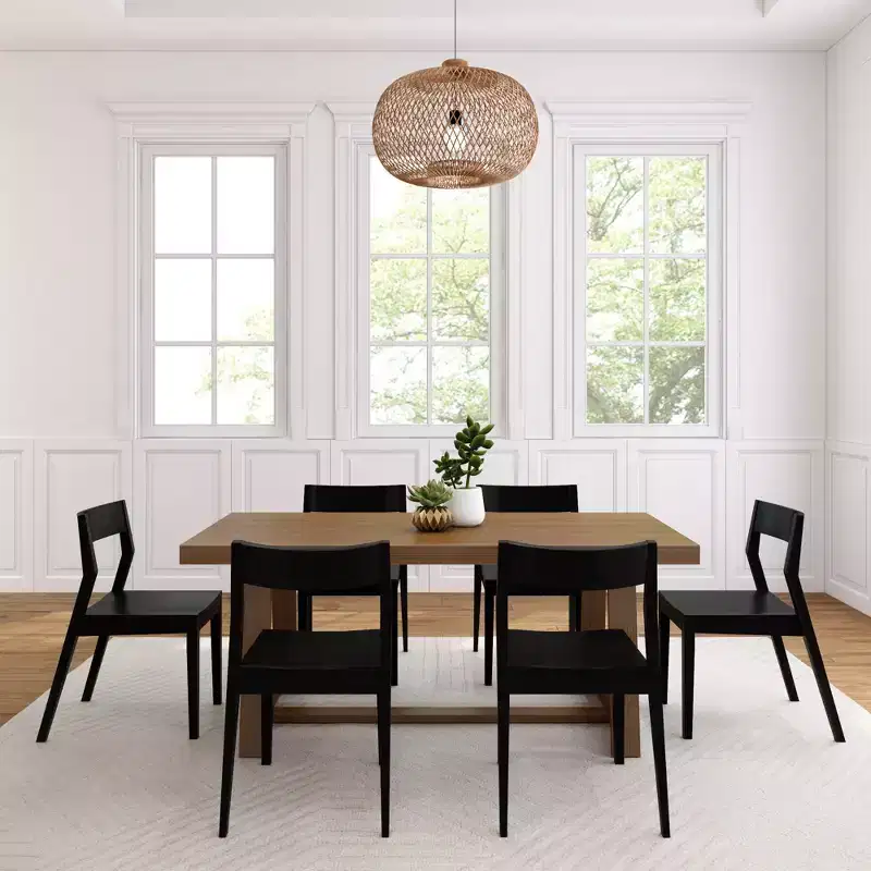 Plank+Beam 72 Classic Solid Wood Dining Table Set, Walnut Wirebrush, + 6 Chairs