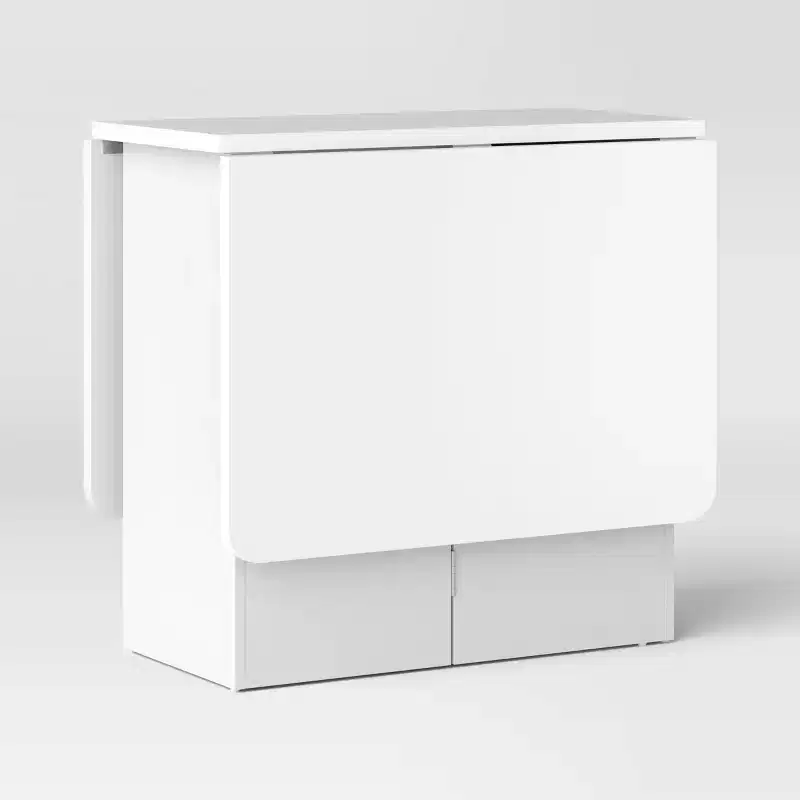 Drop Leaf Dining Table with Storage Shelves, White