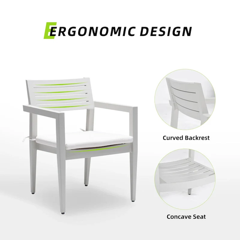 GDFStudio - Matte White & Grayish 7-Piece Patio Aluminum Dining Set with Sunbrella Cushions