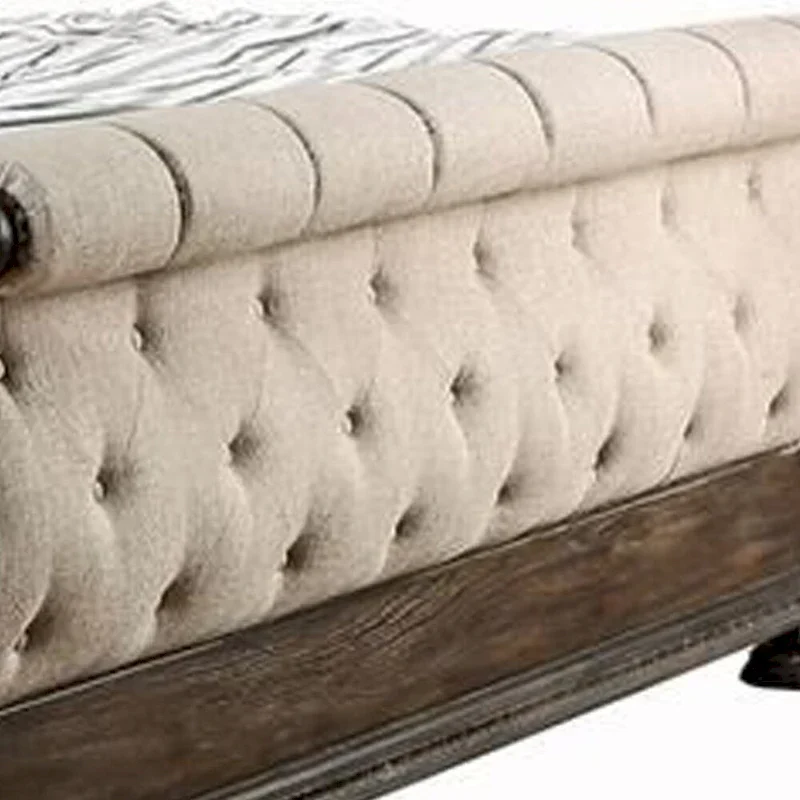 Sleigh Bed with Tufted Headboard and Footboard - Brown and Beige