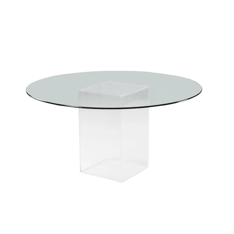 Somette 5-Piece Dining Set with Round Glass Table, Acrylic Base & 4 Tufted Side Chairs