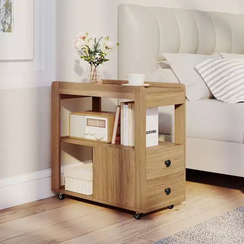 Costway 2 PCS Narrow End Table Modern 2-Drawer Sofa Side Table w/ Open Shelves Nightstand