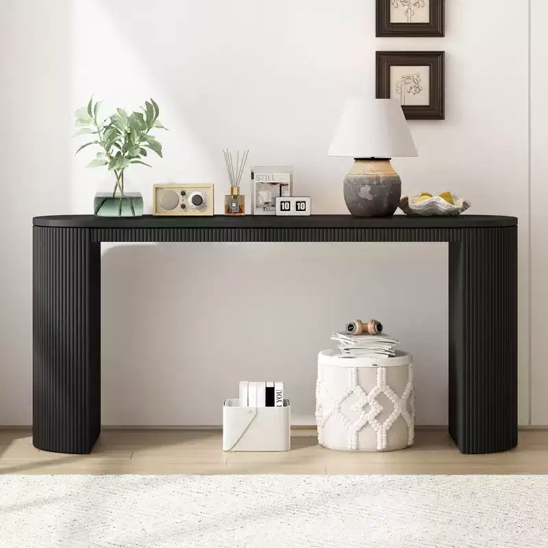 Whisen Curved Design Console Table with Unique Vertical Stripe Design for Living Room, Study and Entryway