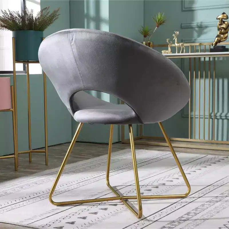 Roundhill Furniture Slatina Silky Velvet Upholstered Accent Chair, Gray with Gold Tone Finished Base