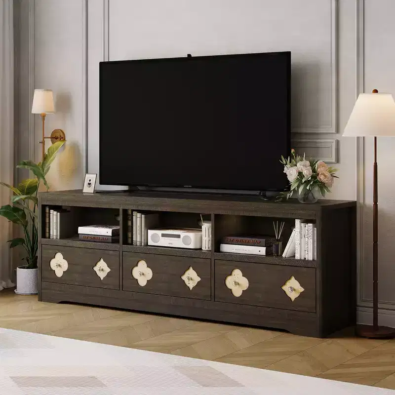Garvee 70in TV Stand, Mid Century Modern Entertainment Center with Storage Carved Drawer, TV Console Media Cabinet for Living Room, Bedroom
