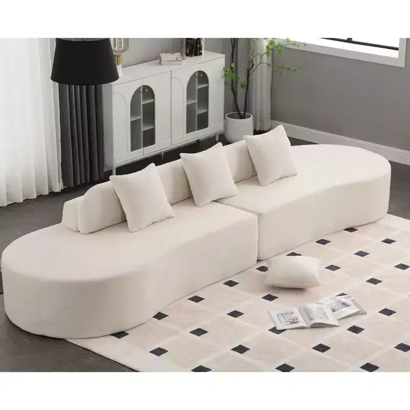 GDFStudio Xevor 130.5 Modern 4-Seater Terrycloth Upholstered Curved Sofa with 3 Pillows
