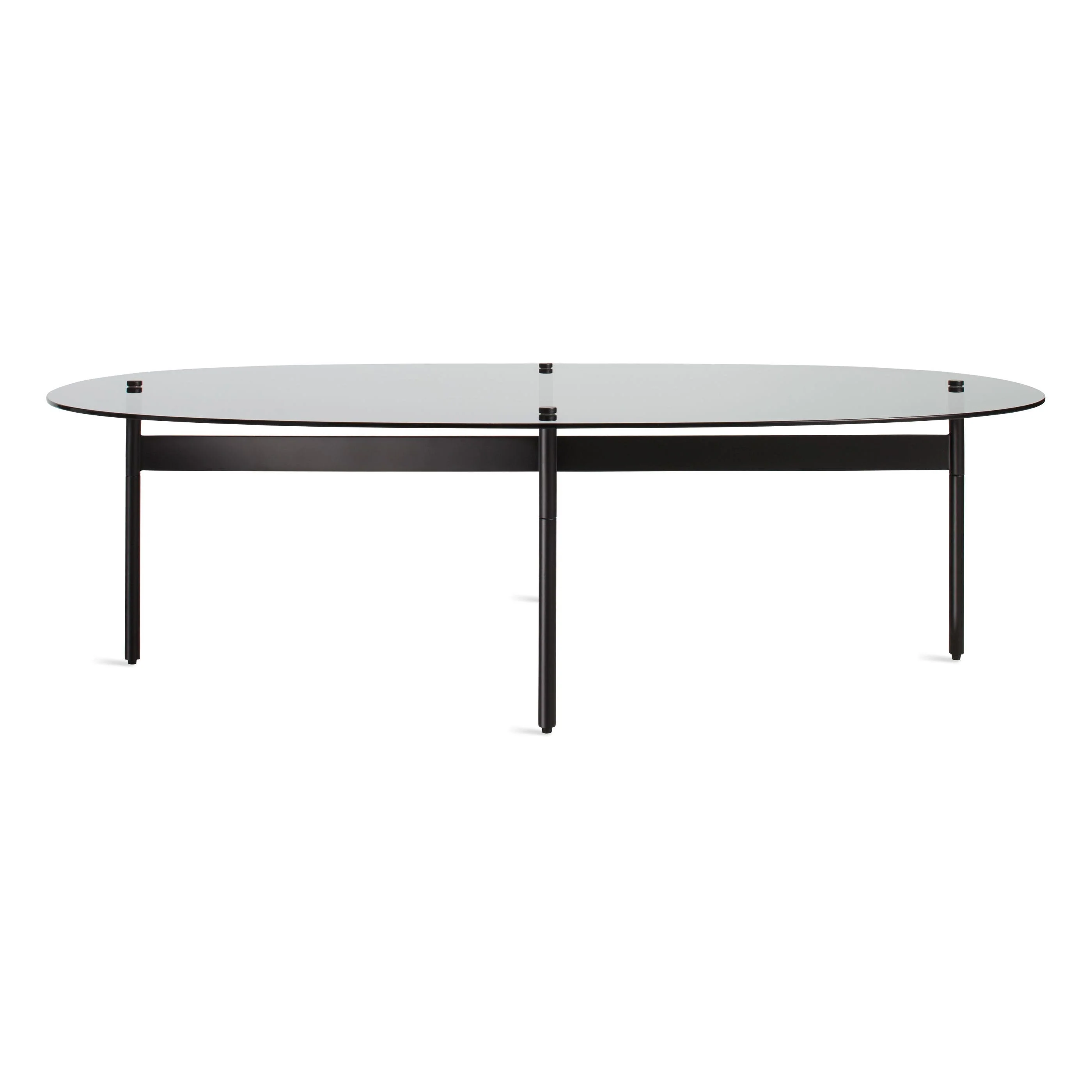 Modern Black Glass Steel Coffee Table with Oval Tinted Top for Living Room