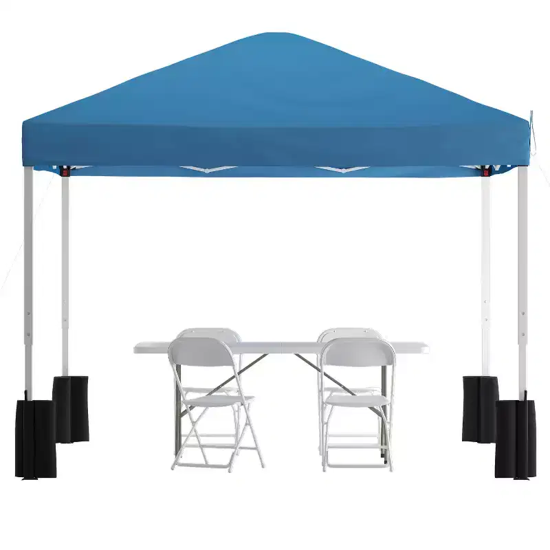 Flash Furniture Portable Tailgate/Event Tent Set-10'x10' Wheeled Pop Up Canopy Tent, 6-Foot Bi-Fold Table, 4 Folding Chairs