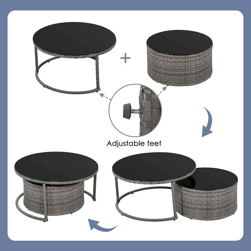 9-Piece Half-Moon Sectional Set with Nesting Table & Armchairs