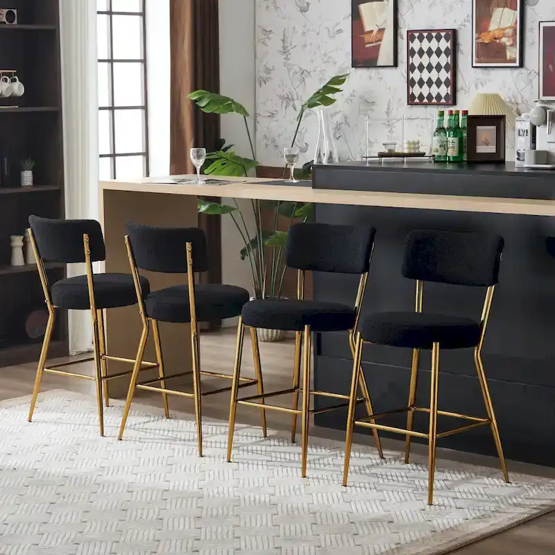 Set of 2/Set of 4 Modern Teddy Fabric Upholstered Bar Stools with Metal Base