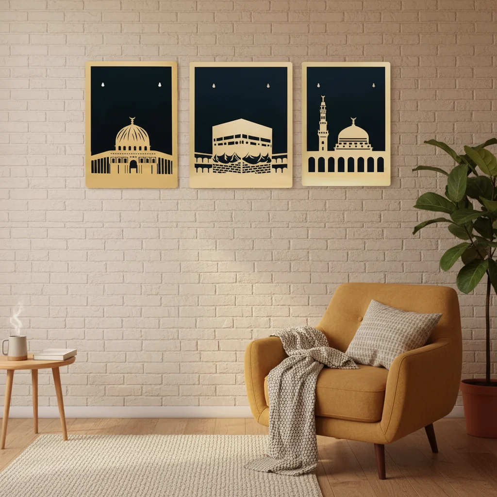 Premium Laser Cut Wooden Islamic Wall Art, Wall Hanging For Home/Office Decor,Muslim Wall Art For Living Room Decor,Masjid Al Aqsa,Masjid An-Nabawi,Masjid Al Kaaba