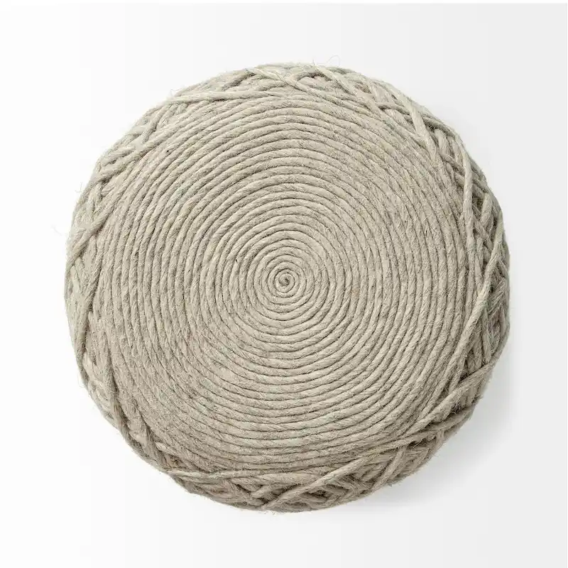 Handwoven Brown Wool Round Pouf with Diamond Weave Pattern