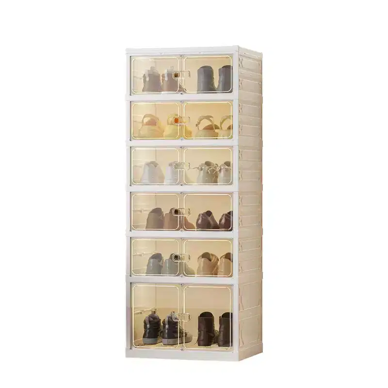 Clear Stackable Shoe Storage Box with Magnetic Door, Foldable Plastic Shoe Organiser, No Installation Needed for Trainer Storage
