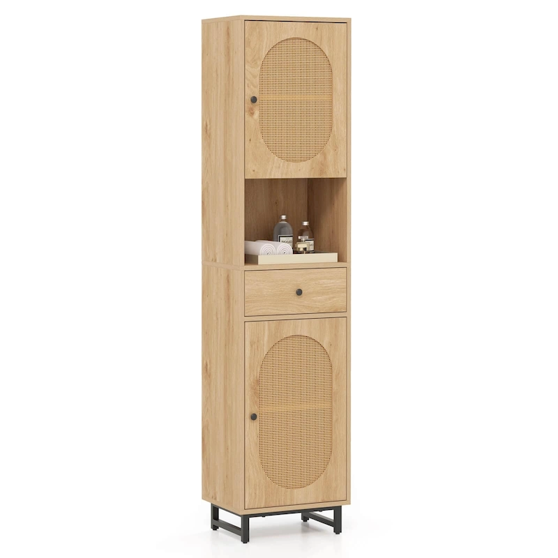 Costway 67 Tall Bathroom Cabinet with 2 Doors Open Compartment & - See Details