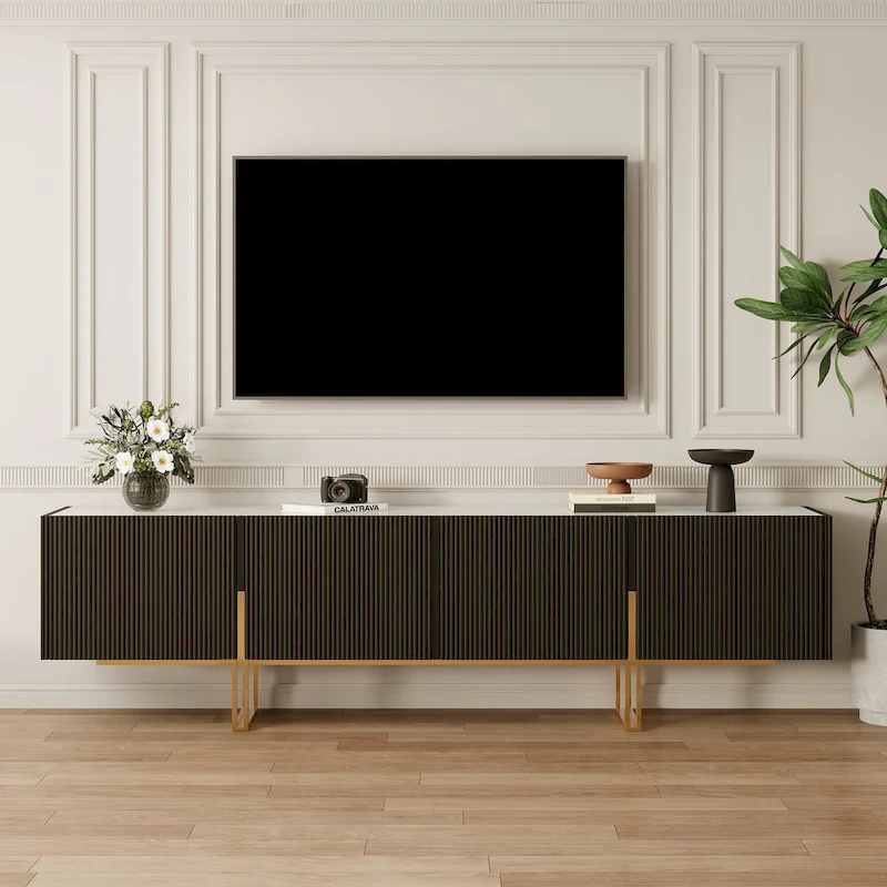 78.7 TV Stand, Entertainment Center with Faux Marble Top