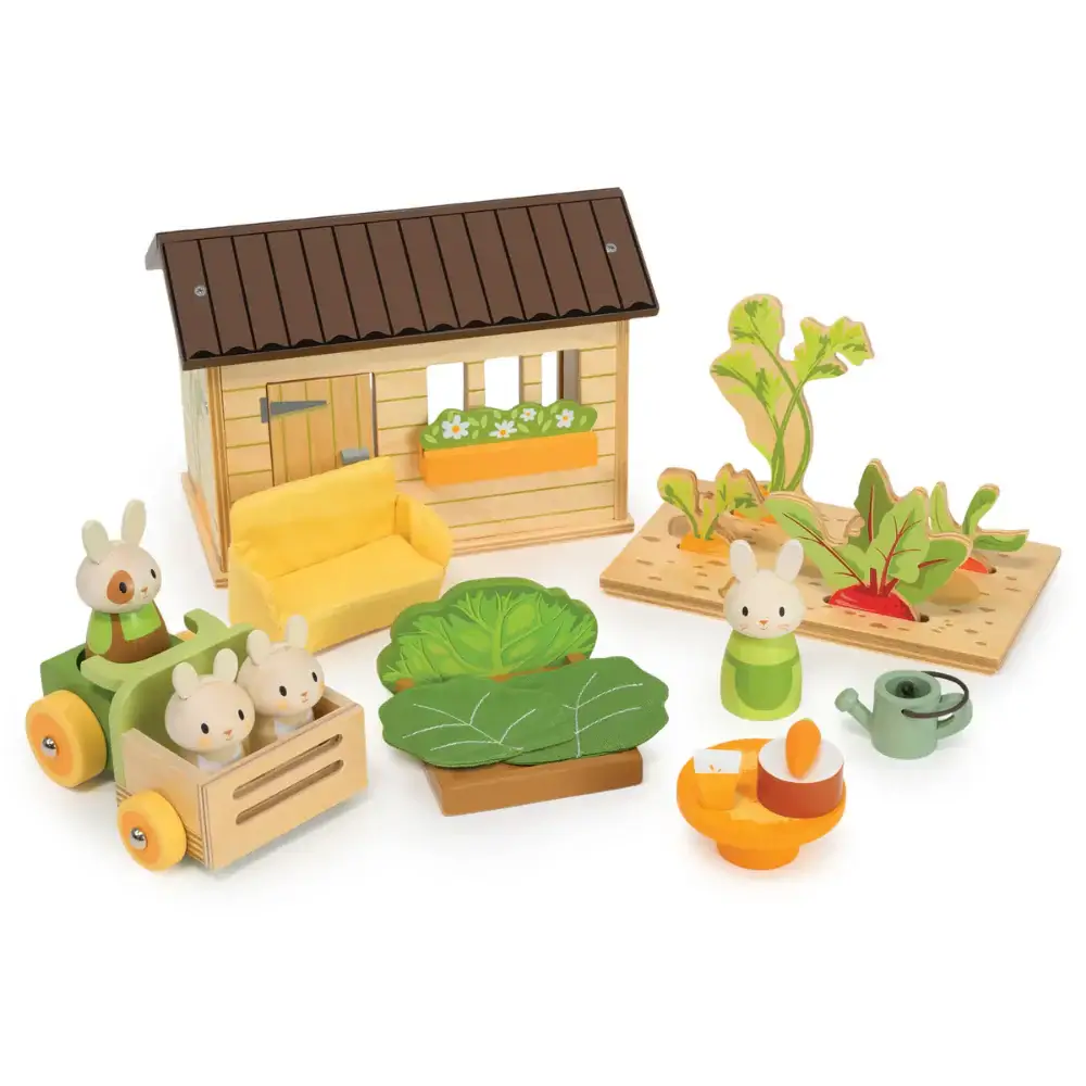 Bunny Family Vegetable Garden Wooden Dollhouse Toy