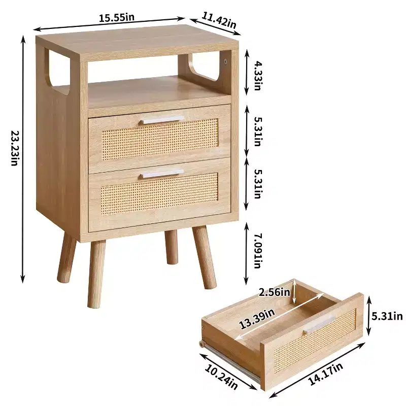 Set of 2 with 2 Sleek Modern 2 Drawer Nightstand for Bedroom Living Room