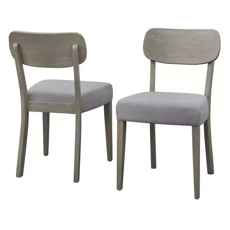 Lifestorey Set of 2 Carlisle Solid Wood Dining Chair Light Gray: Mid-Century Modern, Rubberwood, Upholstered