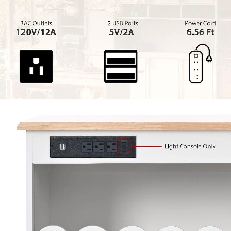 Multi-Functional Kitchen Island Cart with Drop Leaf, LED Light, and Power Outlets