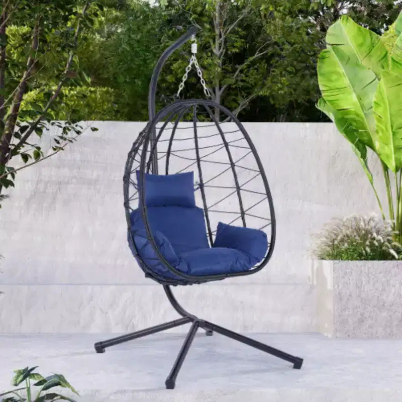 Egg Chair with Stand Indoor Outdoor Swing Chair Patio Wicker Hanging Egg Chair Hanging Basket Chair Hammock Chair