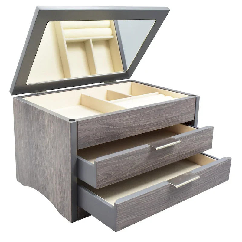 Distressed Grey Wood Jewelry Box