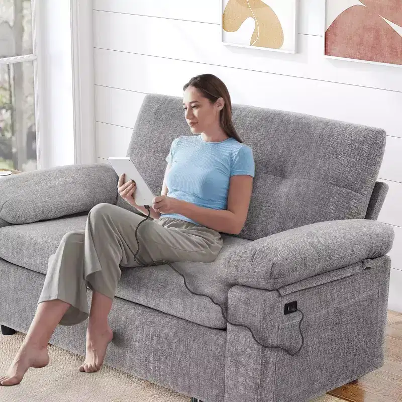 Dyonery 3-in-1 Convertible Sofa Bed, Pull Out Sleeper Sofa with USB Charging Station & Adjustable Backrest