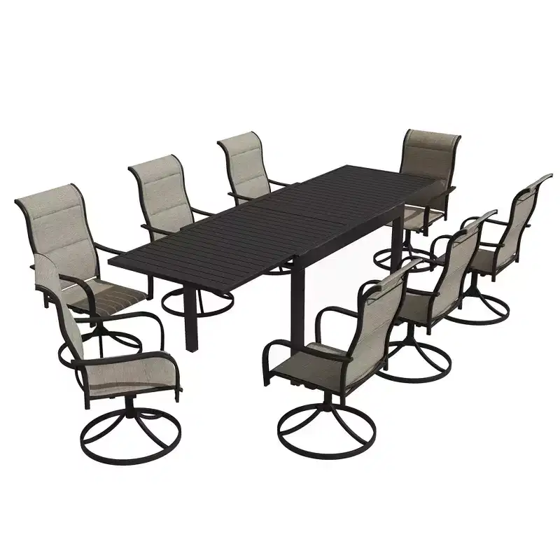 CLIHOME 9-Piece Patio Dining Set,Extendable Table & 360 Swivel Chairs Outdoor Set