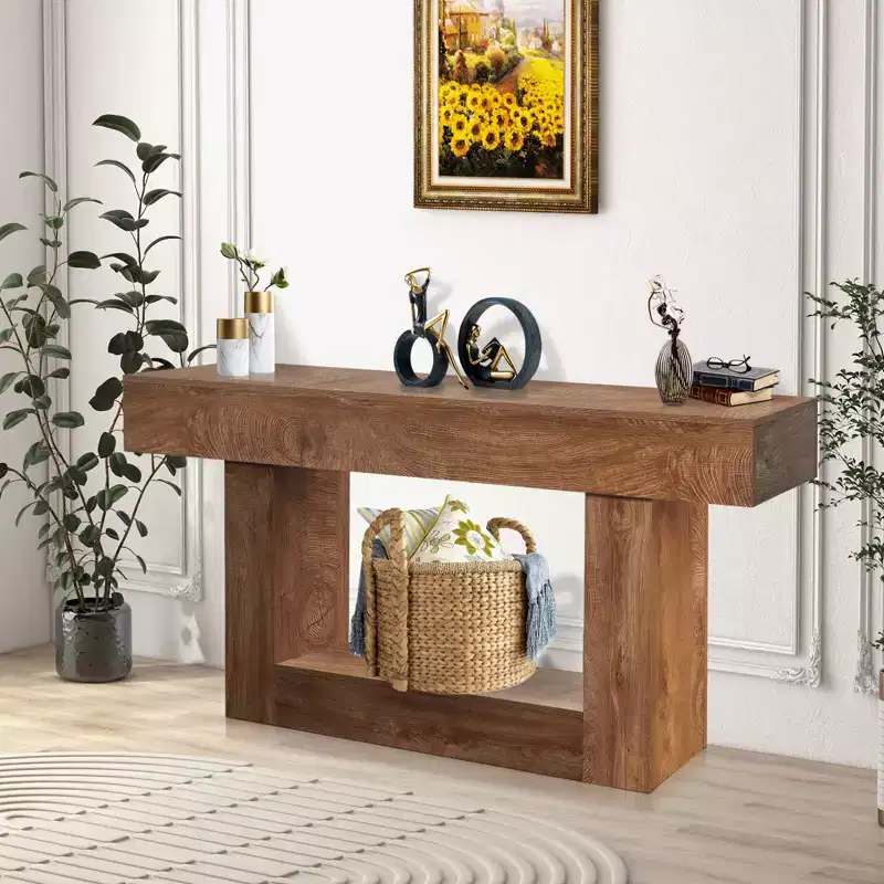 63 Inch Wood Console Table, Rectangular Sofa Table for Entrance, Hallway, Living Room and Foyer, Farmhouse Style
