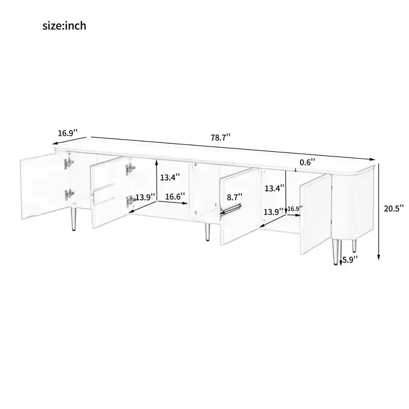 JVNOXK 78.7''Minimalist TV Stand for TVs up to 85 Inches, Modern Entertainment Center Media Console with 4 Spacious Cabinets for Living room