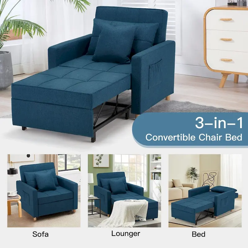 Adjustable Sleeper Chair Bed, 3-in-1 Convertible, Multiple Colors, Fits 1 Person