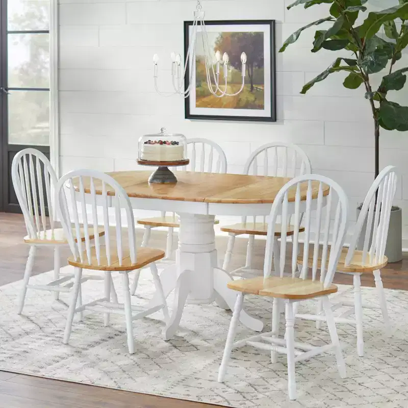 Buylateral 7pc Lancaster Farmhouse Solid Wood Extendable Dining Table Set