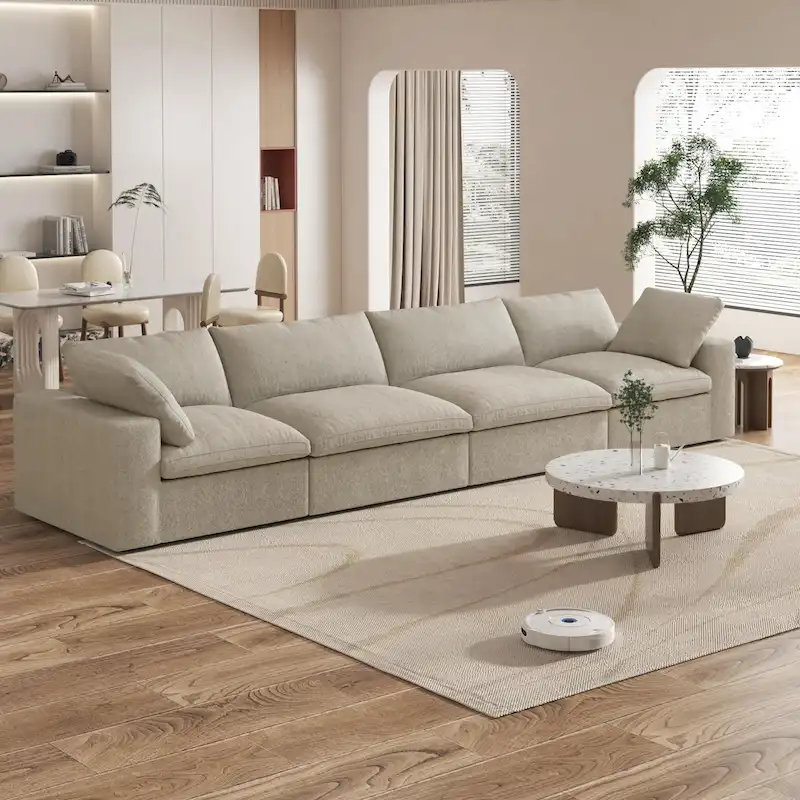 160 Modern Linen Upholstery 4 Piece Sectional Sofa Minimalism Commix Down Filled Modular Couches