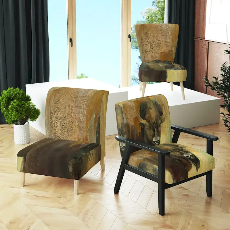 Designart Into The Wild Gold Buffalo Upholstered Modern Farmhouse Accent Chair - Arm Chair