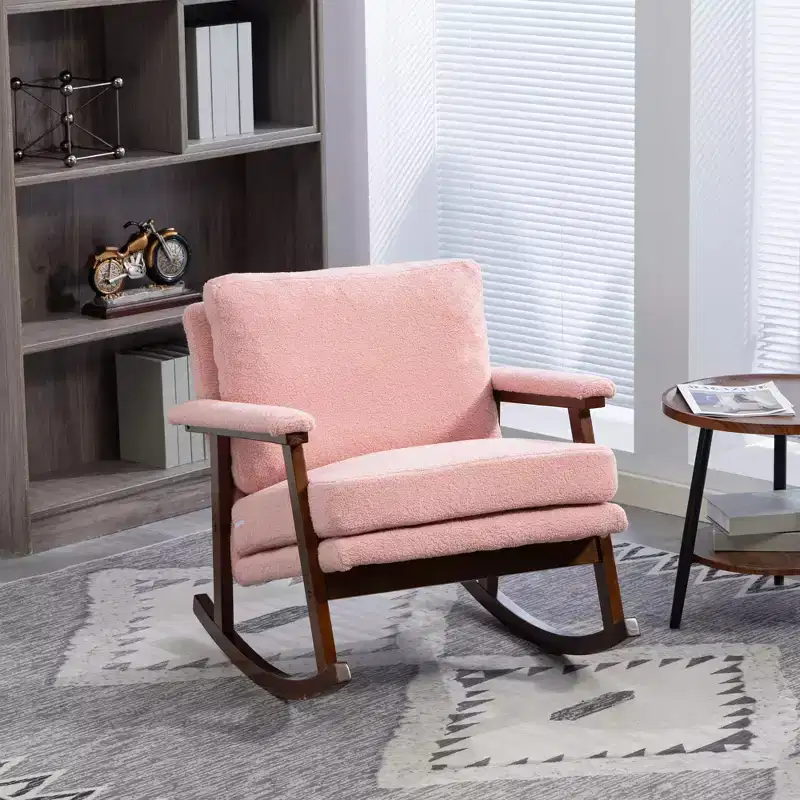 GDFStudio Ellowyn Mid Century Modern Wood Upholstered Accent Rocking Chair