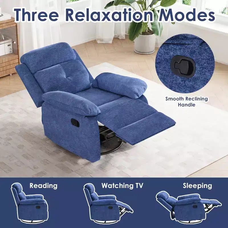 GDFStudio Janna Modern 360 Swivel Rocking Upholstered Recliner Chair
