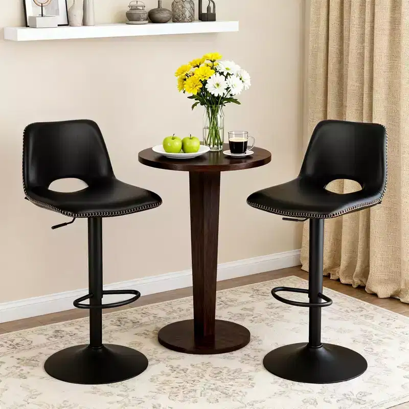 Set of 2 Modern Adjustable Swivel Bar Stools with Backrest, Faux Leather Counter Chairs for Kitchen Island, Dining Room or Living Area