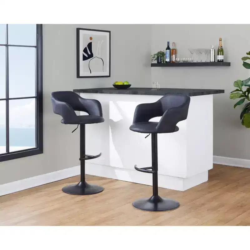 LumiSource Set of 2 Margarite Adjustable Barstools Black PU