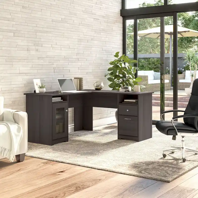 60W L-Shaped Computer Desk with Storage Cabinet & File Drawer