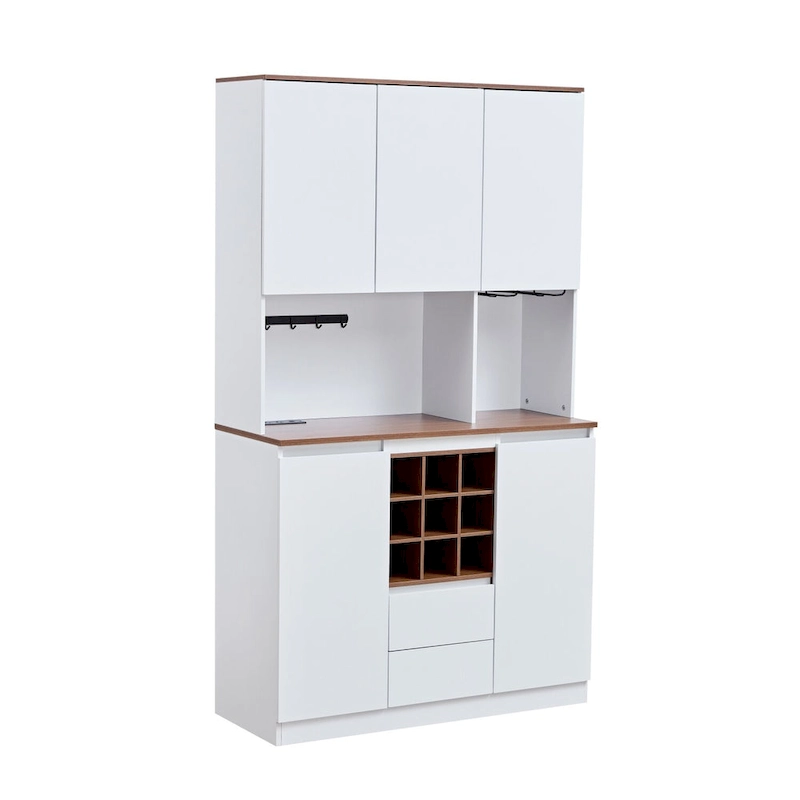 60.9 Farmhouse Coffee Bar Wine Cabinet with Charging Station