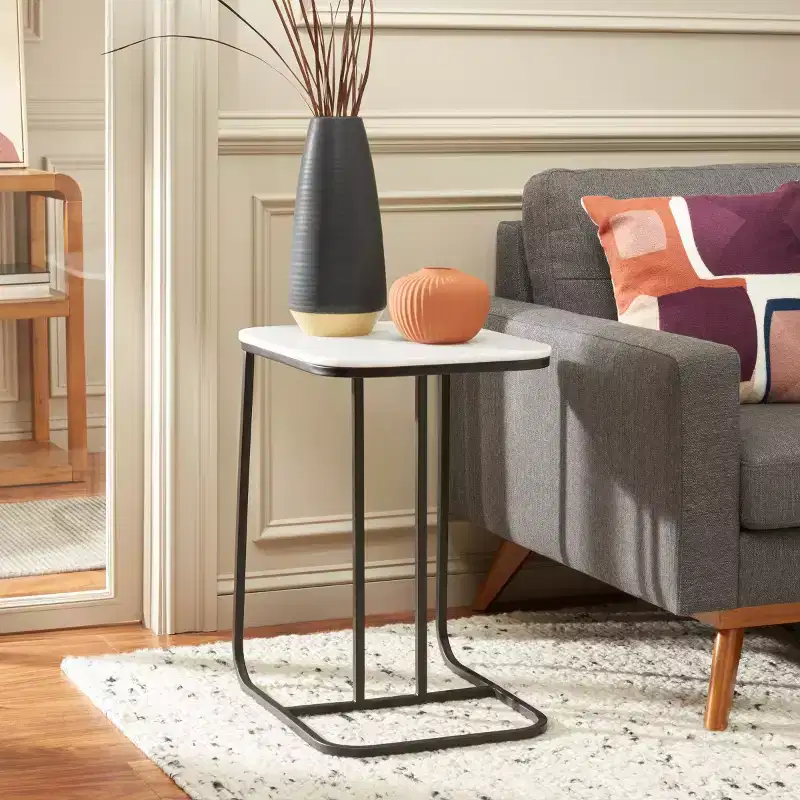 Yenna Accent Table - ACC4612A - White Marble/Black - Safavieh