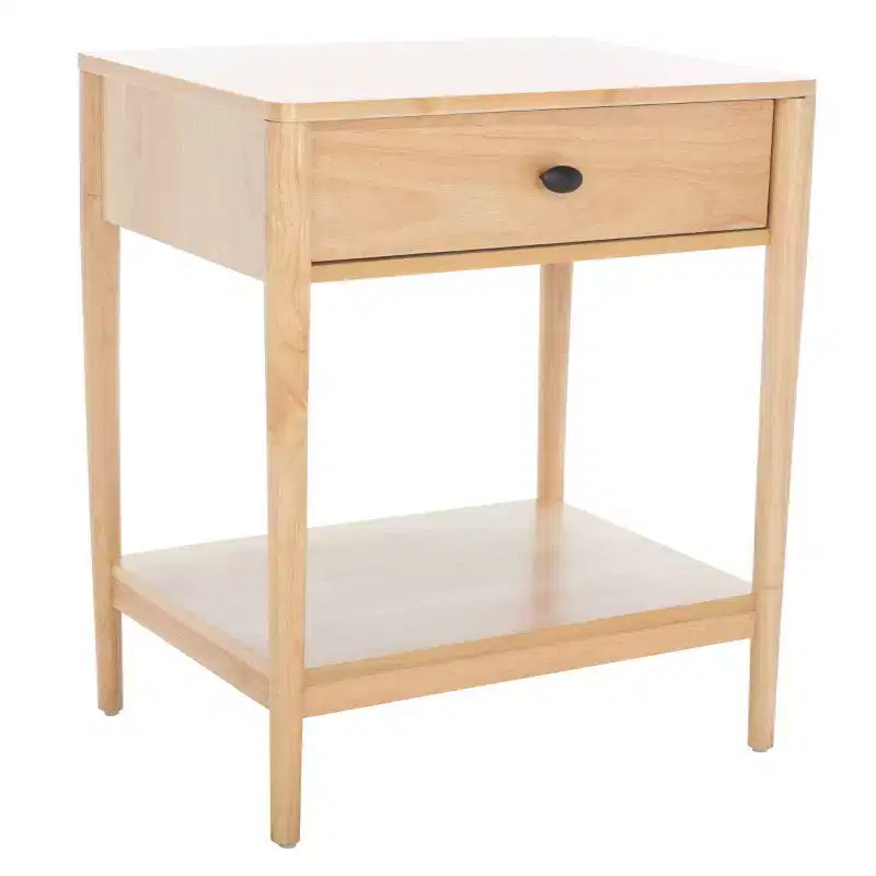 1-Drawer Rubberwood Nightstand with Open Shelf, Whitewash Finish, No Assembly