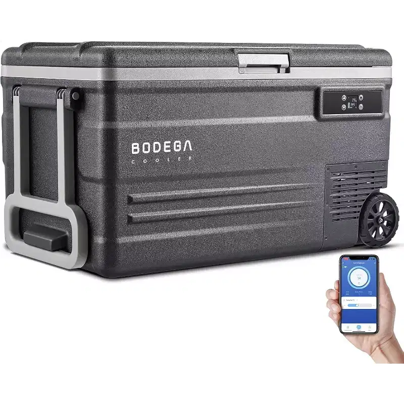 12 Volt Car Fridge,80 quarts(75L)APP control refrigerator,-4-68,Fast cooling(MAX/ECO),H/M/L 3-level low-voltage protection,Retractable Handle