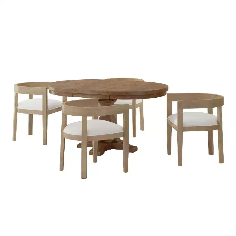 GDFStudio Ladieu Rustic Fabric Upholstered Wood 5 Piece Dining Set