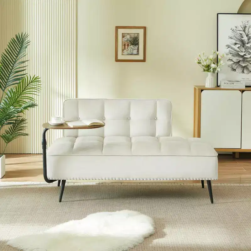 GDFStudio Lenee Velvet Loveseat with 360 Swivel Tablet Stand and Nailhead Trim