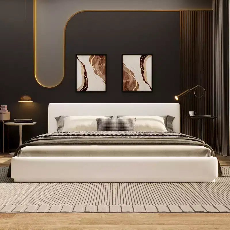 Okak Stylish Design Soft Fabric Bed Frame with Upholstered Headboard,Modern Minimalsit Master Bedroom Bed for You