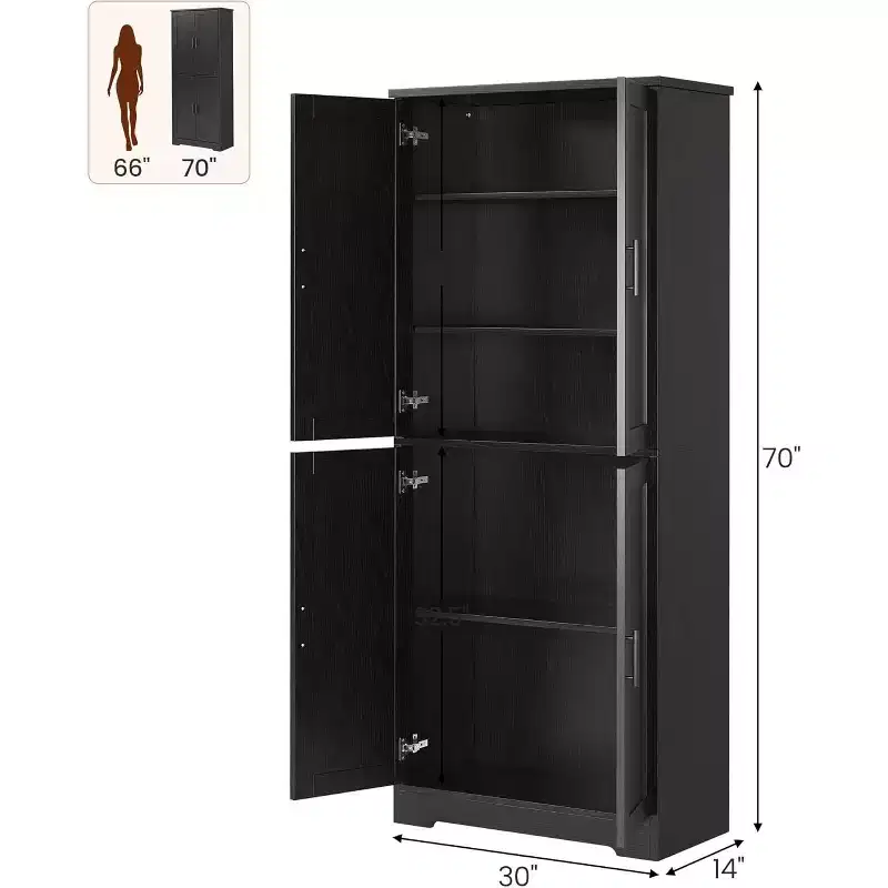 70 Tall Kitchen Pantry Cabinets with 2 Doors and 3 Adjustable Shelves, Freestanding Modern Storage Cabinet for Dining Room, Living Room