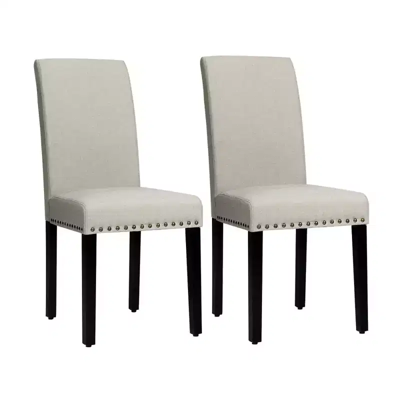 Costway Set of 2 Fabric Dining Chairs Upholstered with Nailhead Trim