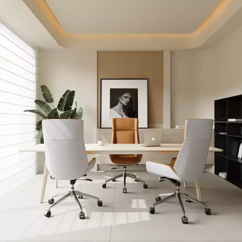 Tree City- High Back Executive Office Chair with Walnut Bent Wood Back and Faux Leather Seat  Swivel & Rolling Base