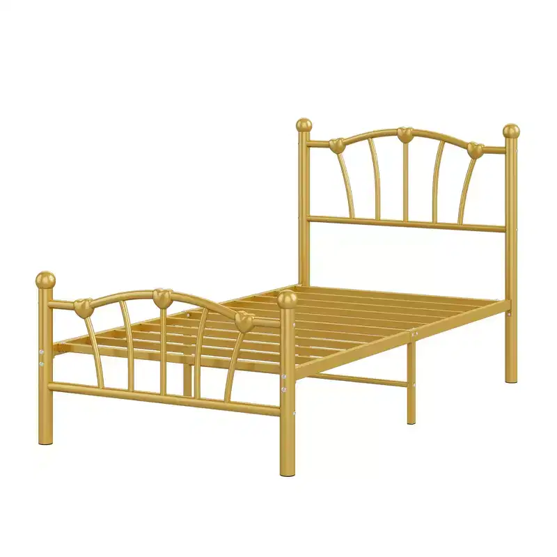 Charming Heart-Shaped Headboard Metal Bed Frame  Sturdy Platform, Underbed Storage, No Box Spring Needed, Perfect for Kids & Girls Bedroom